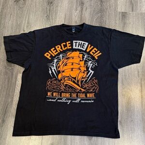 🩷Tultex Black Tee with Orange and White Graphic Pierce the Veil Band shirt